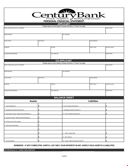 personal financial statement balance sheet template template