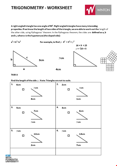 pythagorean theorem calculate length of sides template