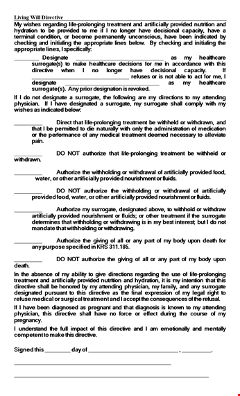 living will template | create your treatment directive with surrogate's help template