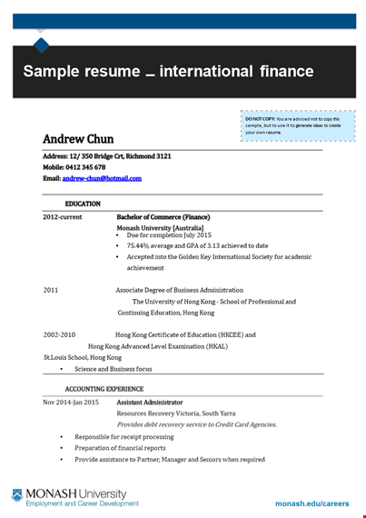 professional finance resume template