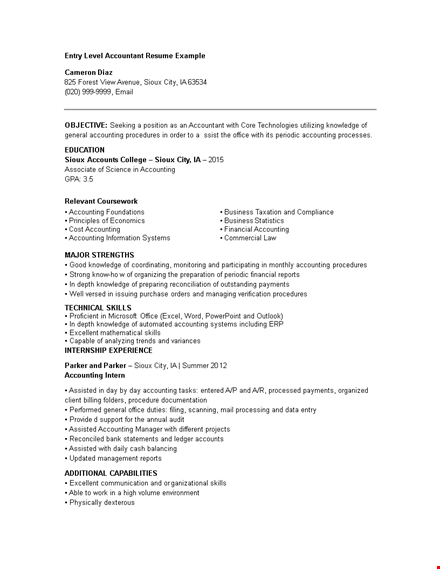 entry level accountant resume example template