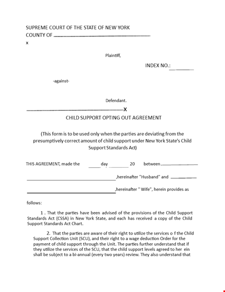 child support agreement: ensure fair support for your child - income, husband, and more template