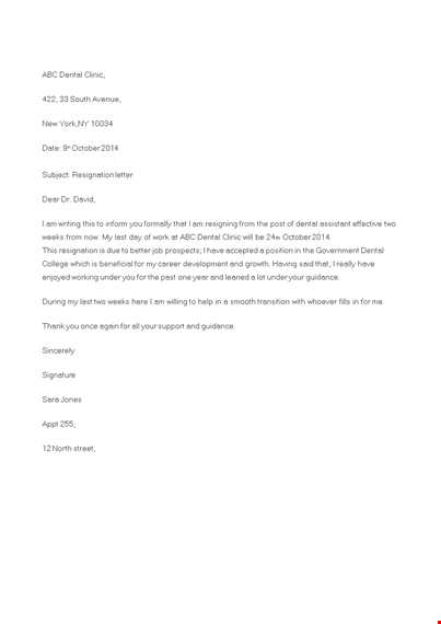 Dental Nurse Resignation Letter 8150