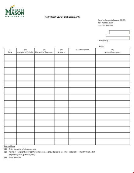 efficient petty cash log to track disbursements and recipients template