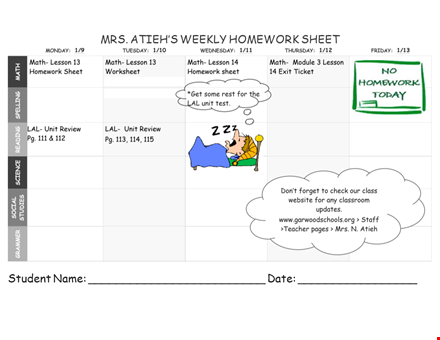 homework sheet template