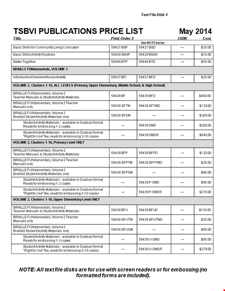 get our student activity materials volume pricelist in braille template