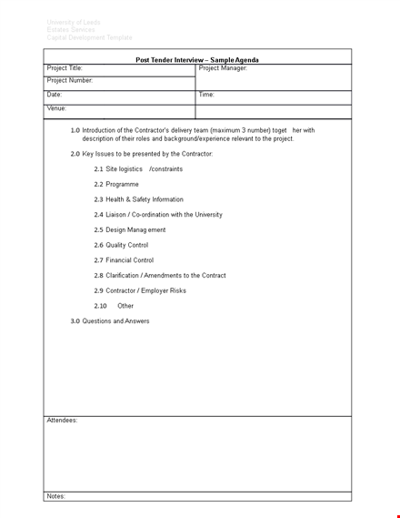 tender interview agenda template