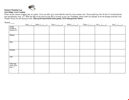 summer running log - write and cross your miles | running log template