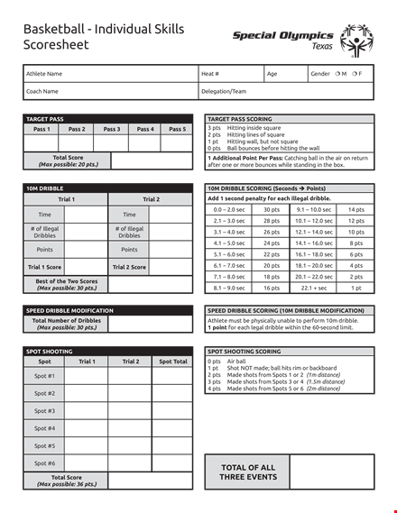 individual basketball score sheet sample template