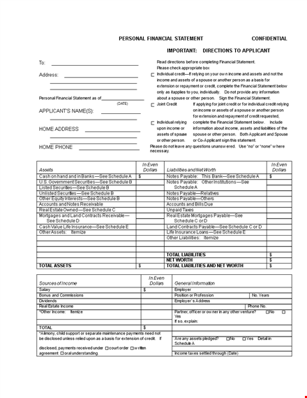 personal financial statement template | manage your schedule, finances, and credit template