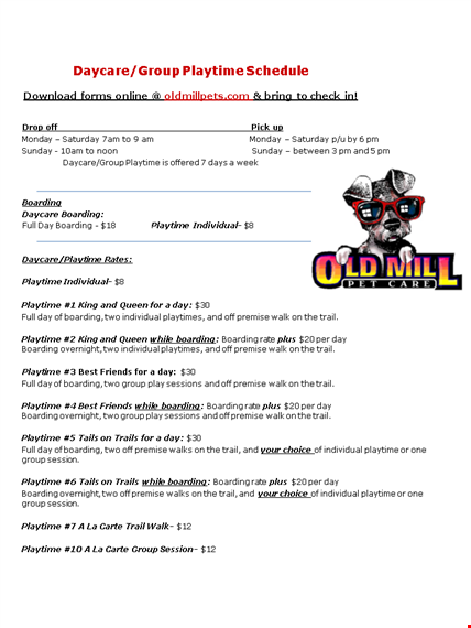 playtime schedule template