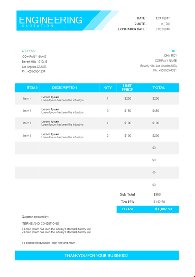 engineering quotation template template