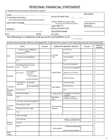 free personal financial statement template - manage your income and expenses with ease template