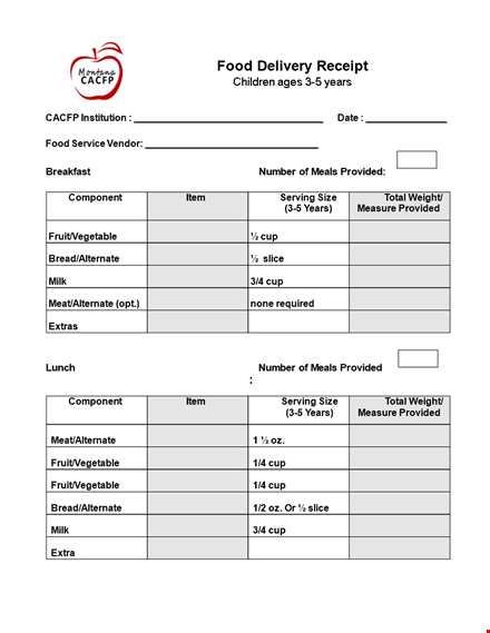 food delivery in pdf template