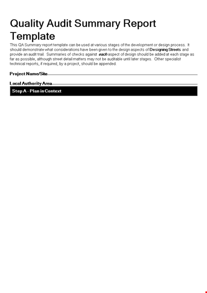 quality audit summary report template template