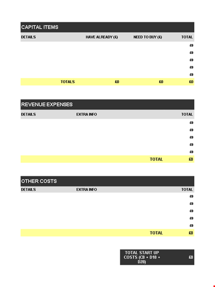 profit and loss details | total costs | extra template