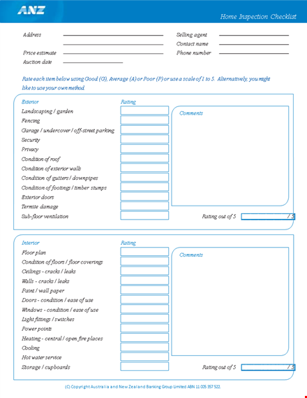 ultimate home inspection checklist for zealand and australia | copyright-free template