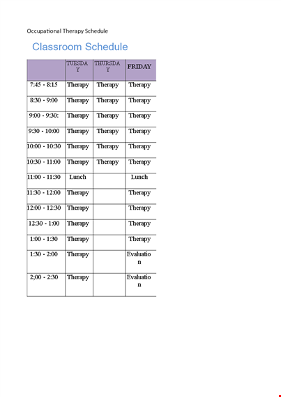 occupational therapy schedule template template