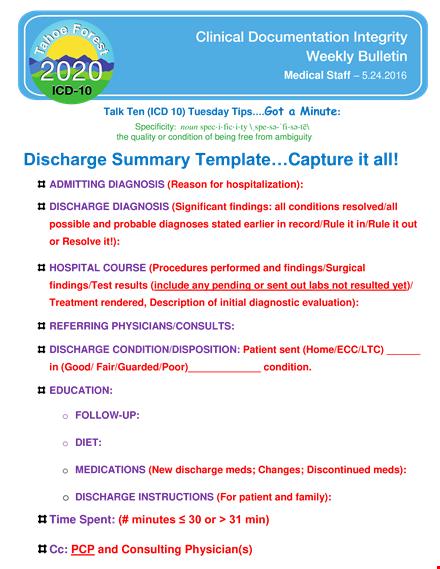 clinical discharge summary template template