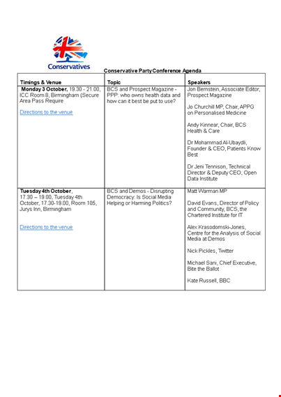 conservative party conference agenda template