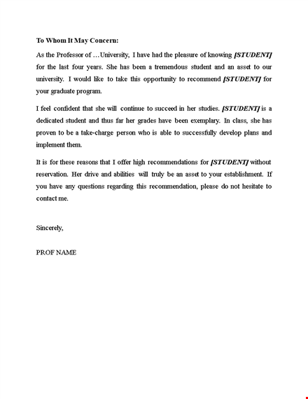 recommendation letter template for university student: a valuable asset template