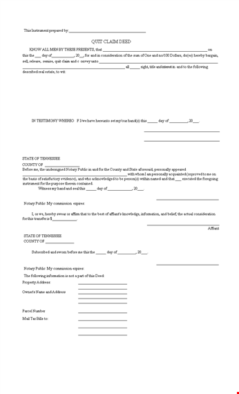 quit claim deed template - create notarized documents for public use in state and county template
