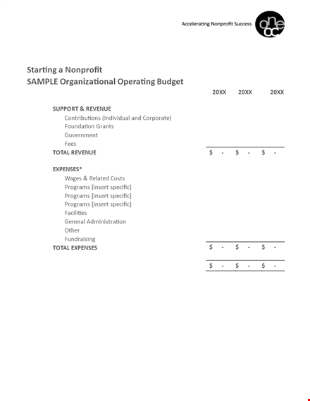 non profit startup operating template - create and manage specific revenue programs template