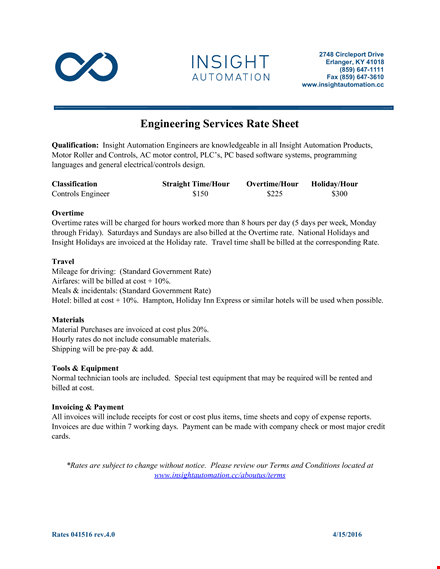 engineering rate sheet template template