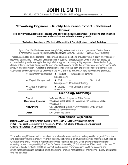 it networking engineer resume template