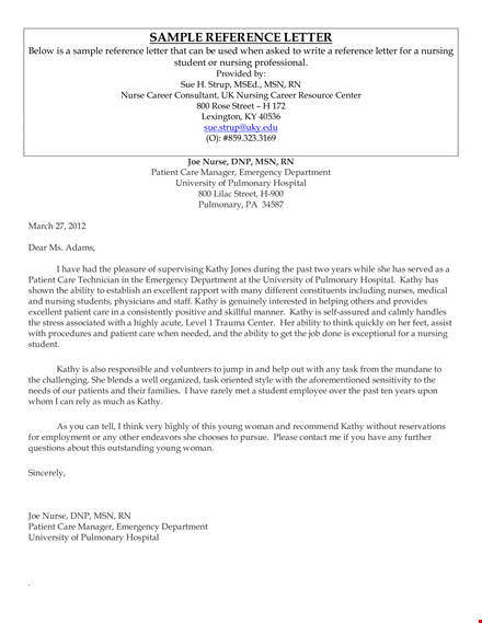 nursing school reference letter template | empowering nurses | patient kathy | pulmonary template