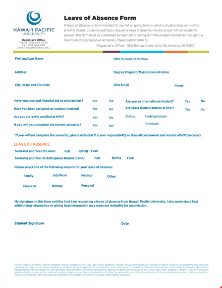 da form for leave and absence | document templates template