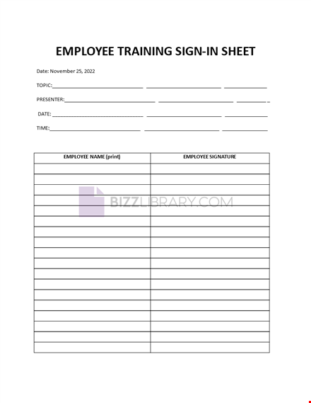 Employee Training Sign-In Sheet