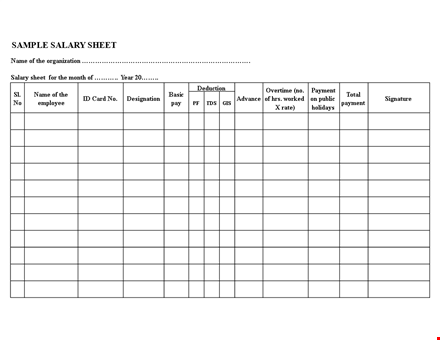 salary sheet template