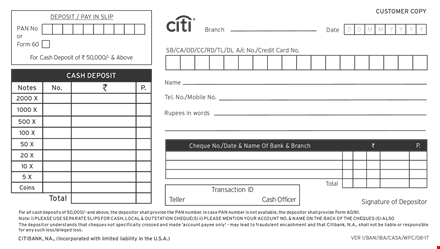 deposit slip template for customer template