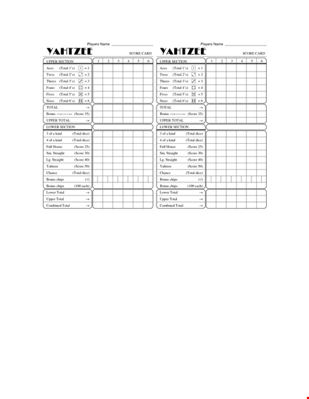 free printable yahtzee score sheets | record and track your game scores template