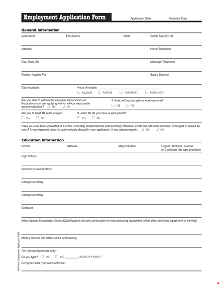 Generic Employment Application In Pdf