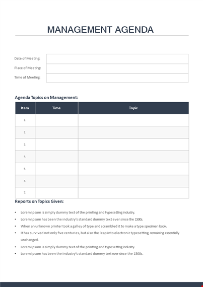 management agenda template template