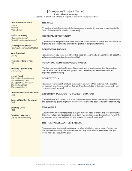 executive summary template free template