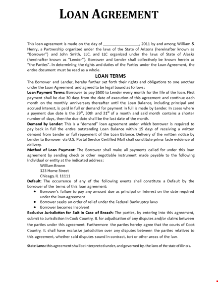 loan agreement template - editable & printable template