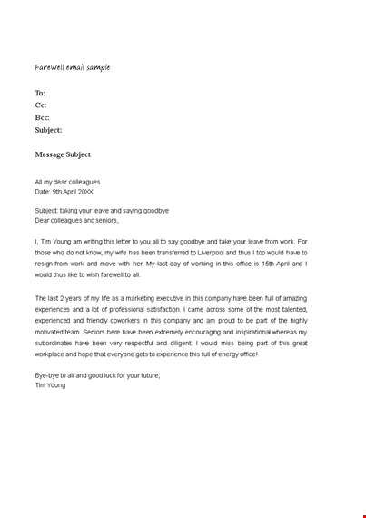 farewell email template - say goodbye to colleagues template