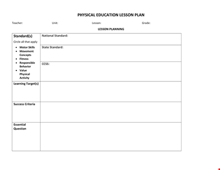 physical lesson plan template template