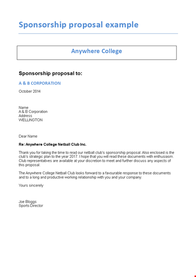 sponsorship letter template for effective netball sponsorship proposal with a corporation template