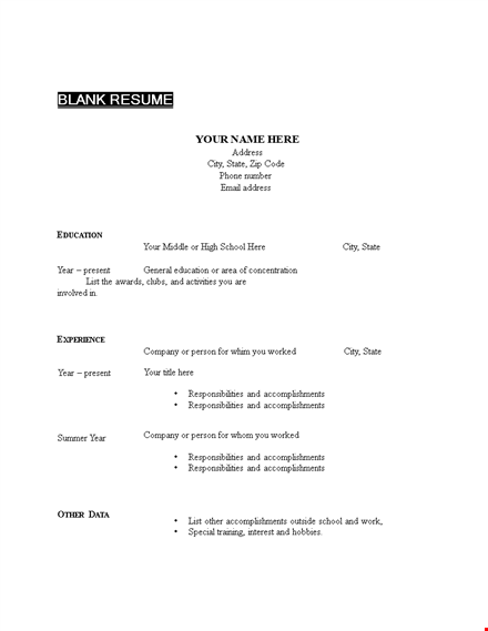 create a winning resume: free printable blank template | state, responsibilities, accomplishments template