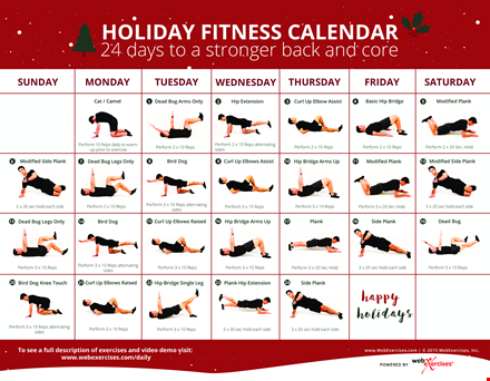 holiday fitness calendar template template