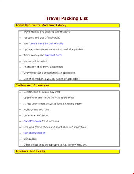 free packing list template for travel template