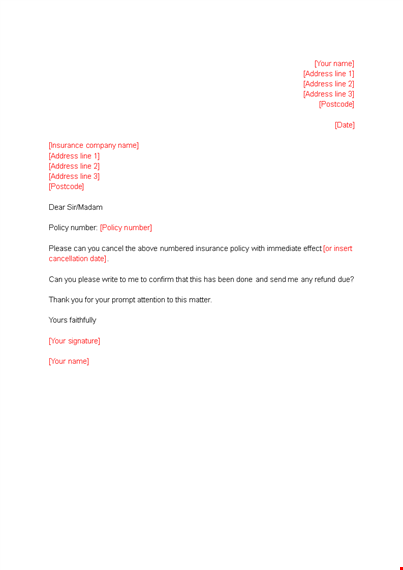 insurance contract termination letter template