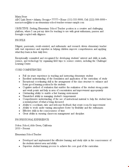 experienced elementary teacher resume template template