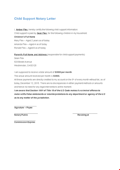 notarized letter template for child support today template