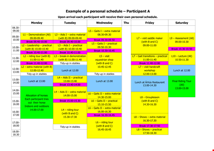 Example Personal Schedule