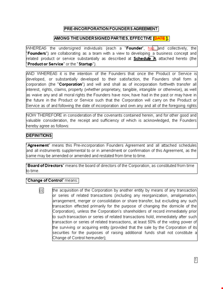 create a founders agreement for your business - professional document templates template